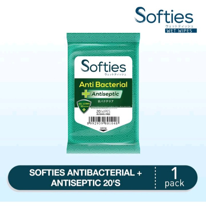SOFTIES TISSUE BASAH ANTI BACTERIAL + ANTISEPTIK ISI 20 LEMBAR