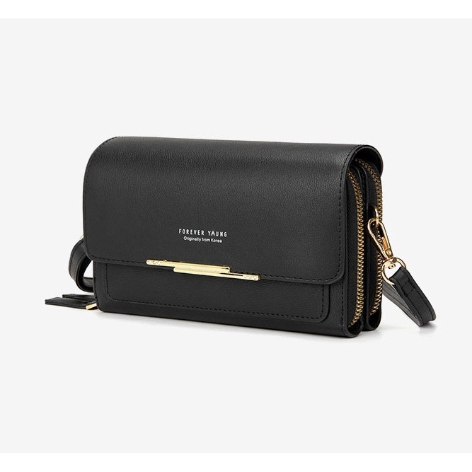 DOMPET SELEMPANG HP WANITA PESTA KULIT HITAM MANTLE WA226B5 IMPORT BATAM MURAH KEKINIAN KOREA REMAJA