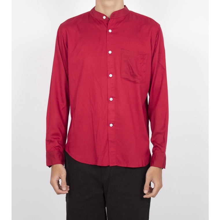 Fortglass ARKANA Kemeja Rayon Twill Polos Pria Lengan Panjang Formal Putih Hitam Maroon Navy Biru Army
