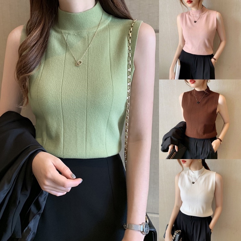 A685 • Sleeveless Knit top import • Turtle Neck Tanktop Inner Korean Style • Fashion Wanita