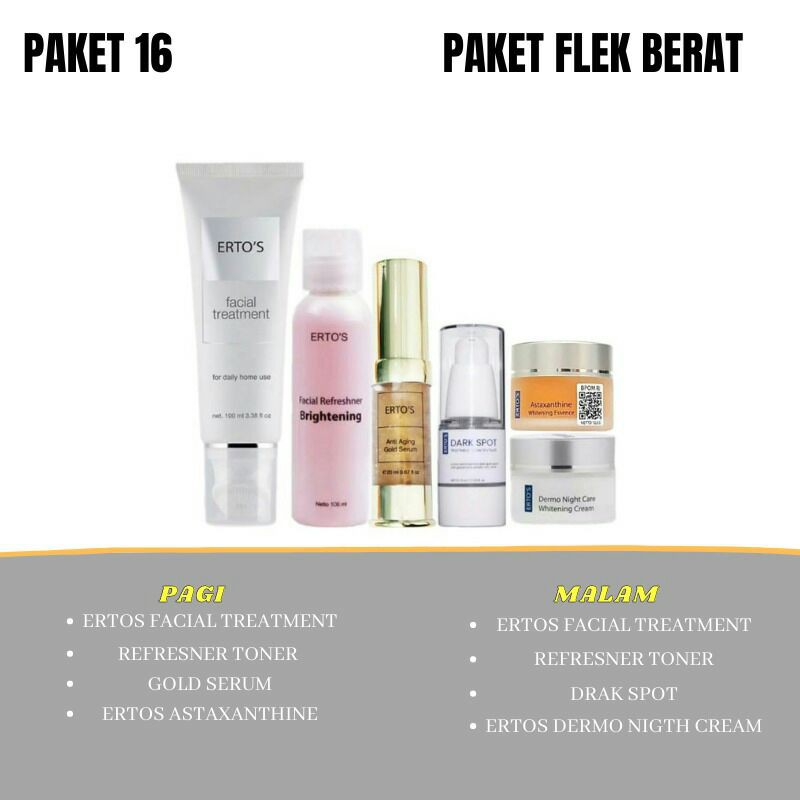 Ertos Paket Lengkap Perawatan Wajah original Berminyak Komedo flex hitam pori besar jerawar bruntusan radang kering Glowing-Paket 16