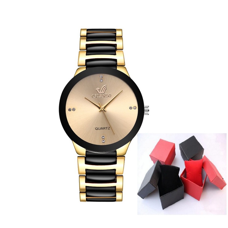 Jam Tangan Orlando Pria Elegan Original Anti air Strap Rantai Orii Korea Fashion Mens Analog Watch Orlando Premium Quality-GOLD + BOX