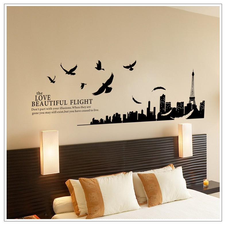 RELIZA Wall Sticker / Stiker Dinding PARIS BEAUTIFUL FLIGHT HITAM SILUET KOTA CITY AY1913