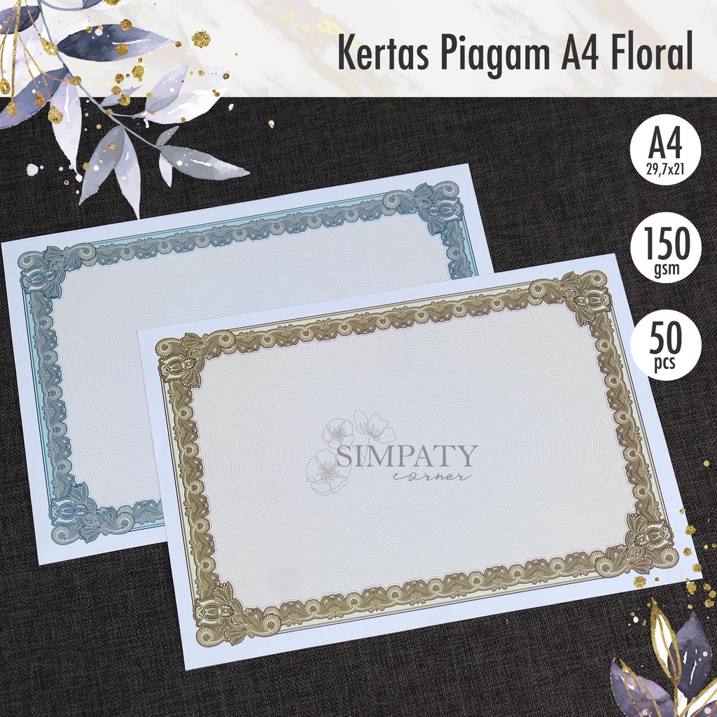 

Blanko / Kertas Piagam / Sertifikat A4 Simpaty Floral High Quality isi 50