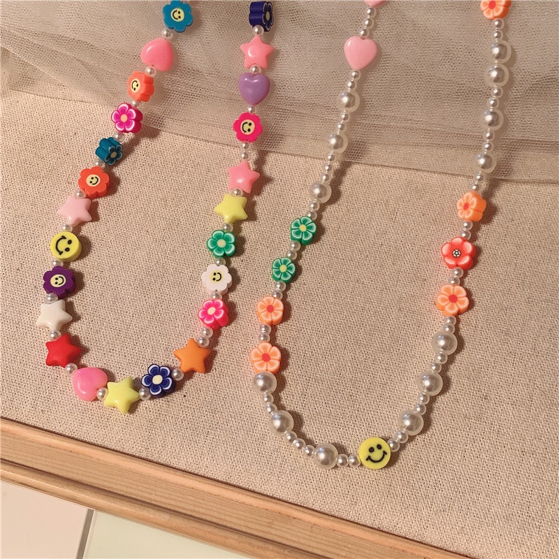 IFYOU Kalung Choker Hias Mutiara Bunga Warna-Warni Gaya Korea Untuk Wanita