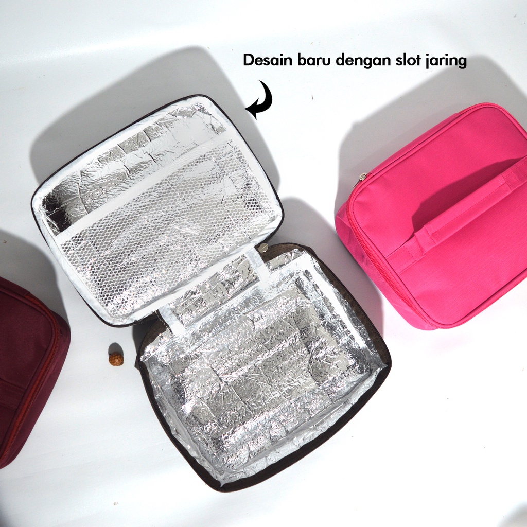 Set kotak makan sekat dan tas bekal yooyee Aluminium foil lunch box anti bocor pink kotak bekal plastik polos