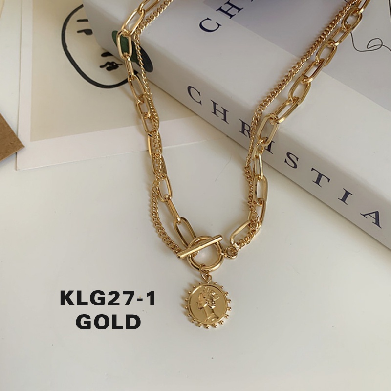 KALUNG WANITA KOREA ELEGANT HIP HOP CHAIN RETRO DOUBLE LAYER ALLOY RANTAI PANJANG FASHION IMPORT KLG27