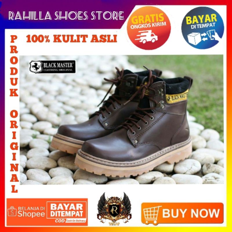 Sepatu Boots Pria Bahan Kulit Asli Blackmaster Cat Sepatu Kerja Lapangan