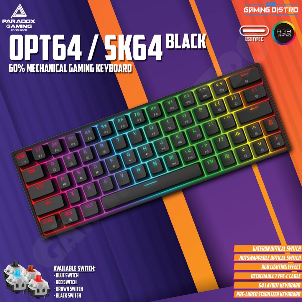 Paradox Gaming Ghost OPT 64 / SK64 RGB Black Mini Mechanical Keyboard