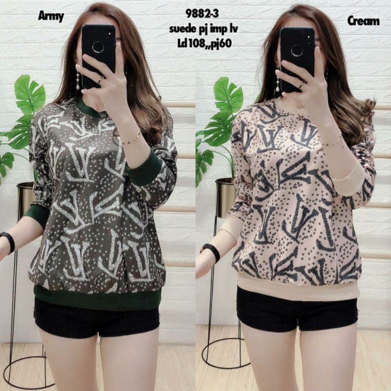 ATASAN KAOS OBLONG WANITA IMPORT PREMIUM SUEDE LV LOUIS VUITTON 9882-3