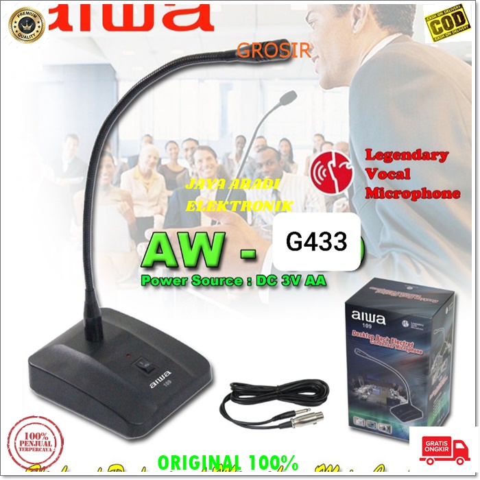 G433 AIWA NEW MIC KABEL MEJA TABLE CONDENSOR MIMBAR PODIUM KARAOKE LEGENDARY DYNAMIC MIKROPON MIK CA