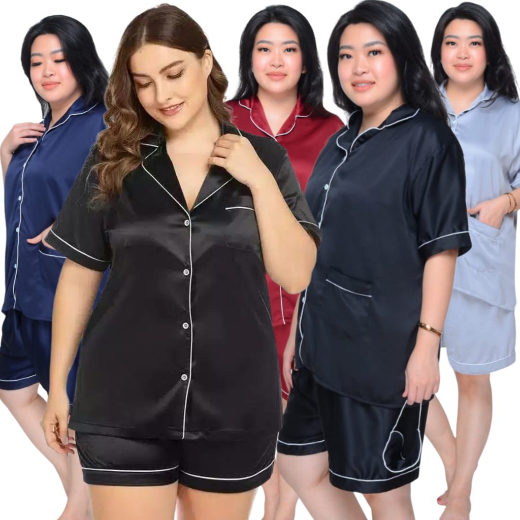BAJU TIDUR JUMBO LD 120 / PIYAMA SET CELANA PENDEK/HOTPANT SATIN SILK