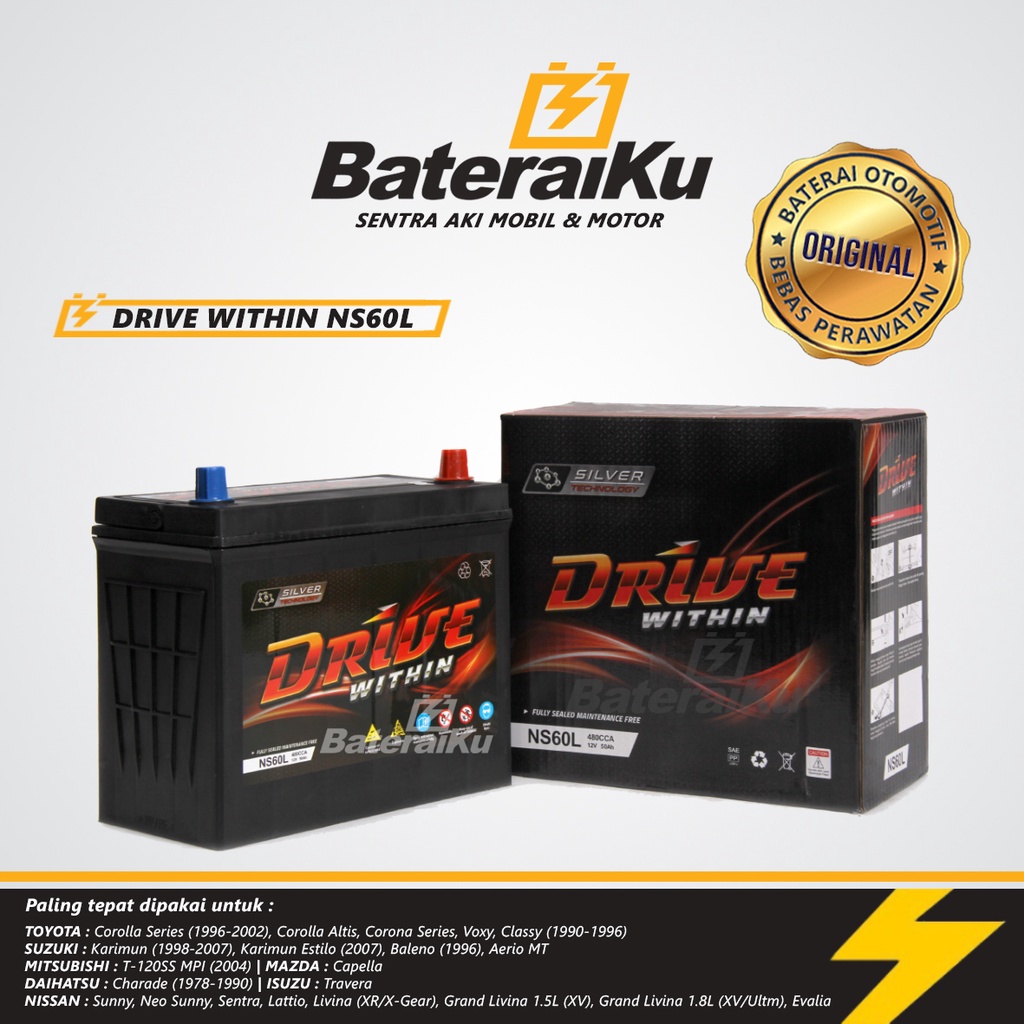 Aki Drive Within NS60L Aki Kering Aki Mobil Grand Livina, Evalia, Karimun, dll
