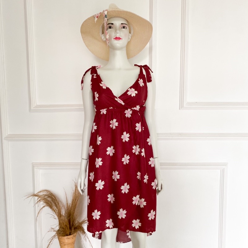 LILY MAROON CARISSA DRESS | daster tali lingerie bahan rayon