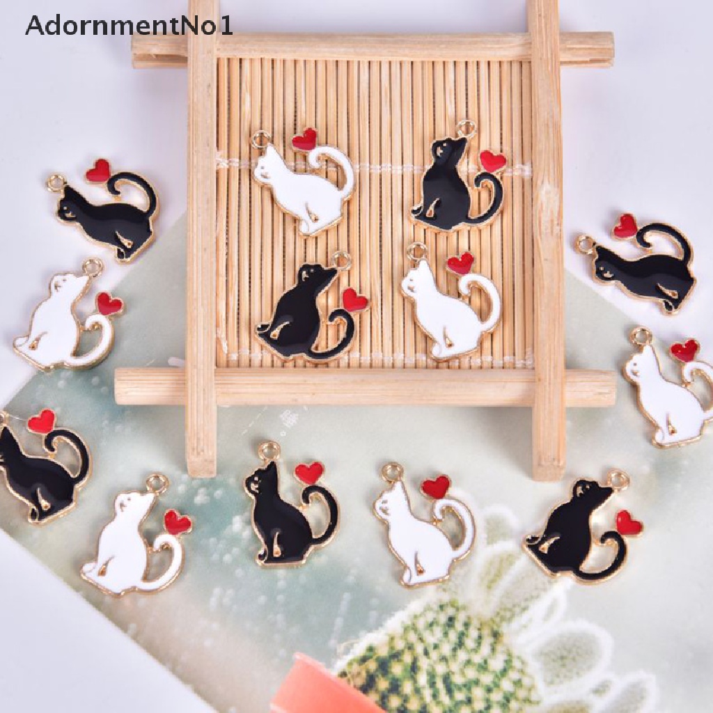 (AdornmentNo1) 10pcs / Set Liontin Bentuk Kucing / Hati Bahan Alloy Untuk Kerajinan Tangan DIY