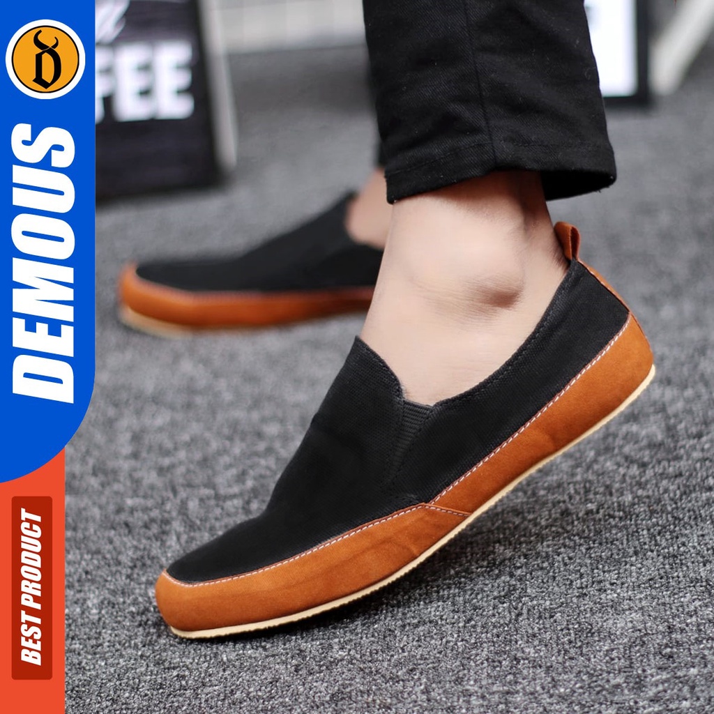 DEMOUS Hanza - Sepatu Slip On Casual Slop Pria Kanvas