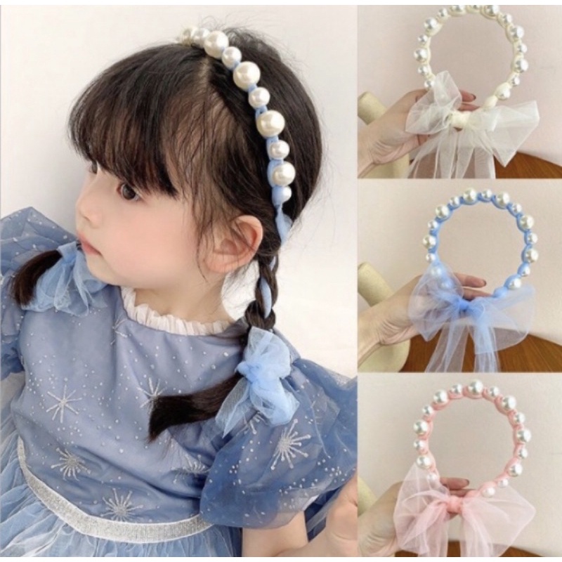 Bando Mutiara Manik Mote Putih Warna / Bando Wanita Anak / Bando Mutiara