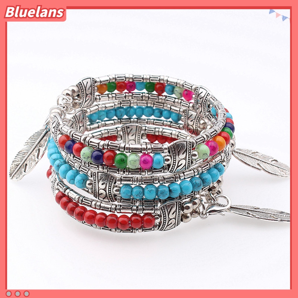 Gelang Tiga Lapis Bentuk Bulu Bahan Alloy Untuk Wanita