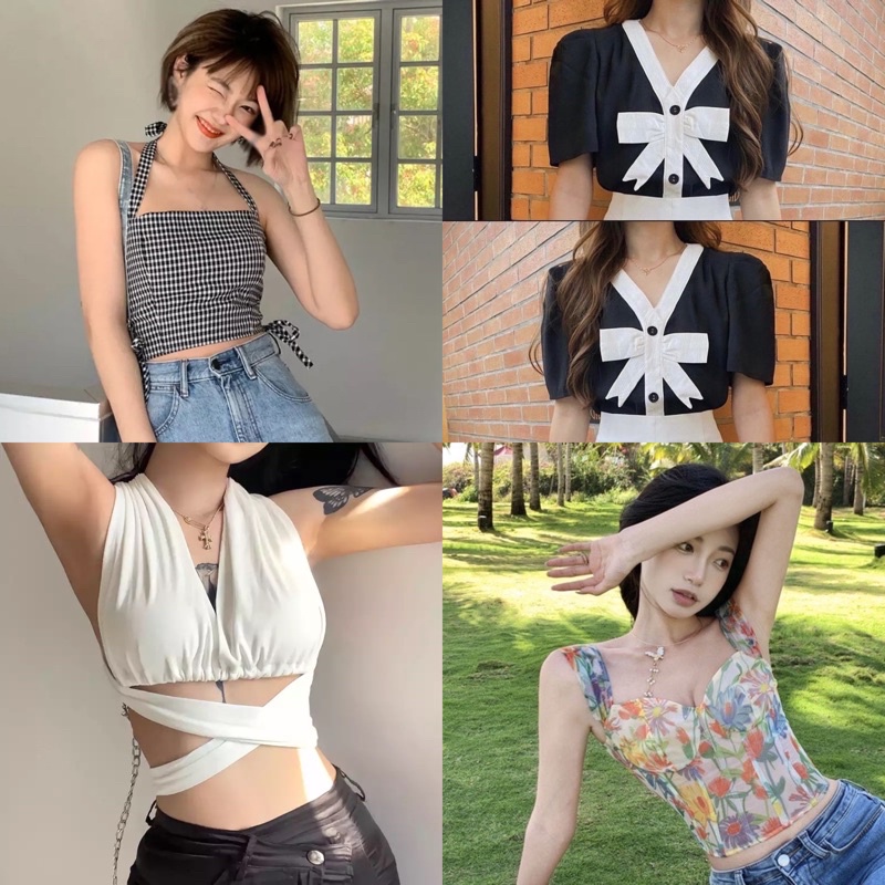 [Ready Stock] Baju Wanita Import Korean Fashion Style Blouse Cewek Bow Pita Top V Neck Warna Putih, Hitam