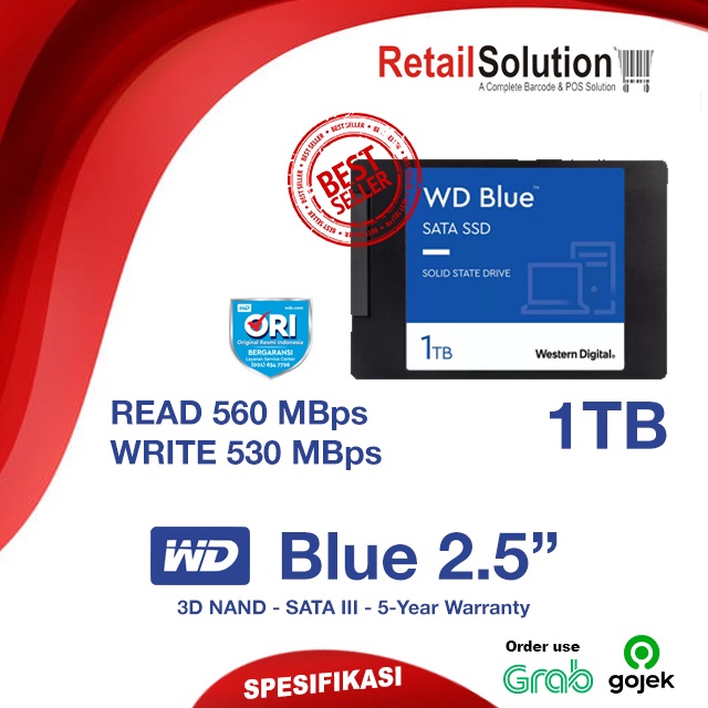 SSD PC Laptop 2.5&quot; 7mm SATA III 3D NAND - WD Blue 1TB 1 TB Original