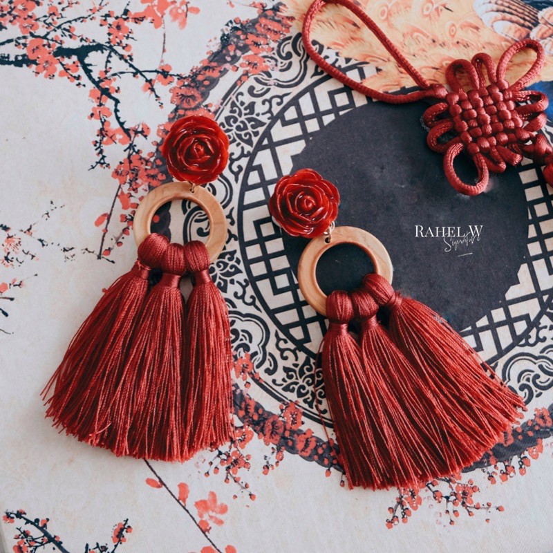 Anting Tassel Merah Handmade CNY Imlek Chinese New Year Handmade