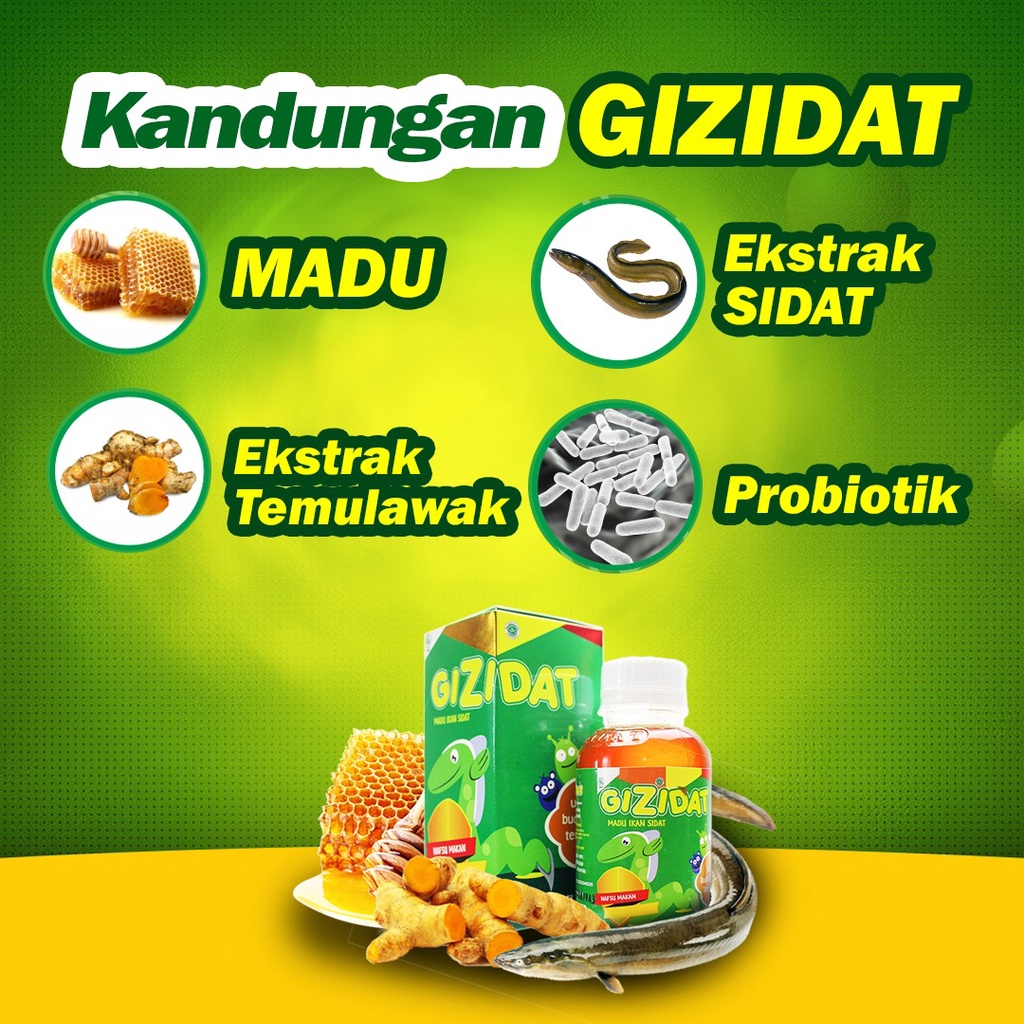 Gizidat Original || Multivitamin Penambah Nafsu Makan &amp; Berat Badan Anak Bayi – Suplemen Madu Ikan Sidat Rasa Manis Tanpa Efek Samping Tingkatkan Daya Tahan Tubuh Cerdaskan Otak Anak Tumbuh Kembang Masksimal Isi 130ml Gijidat Nutridat