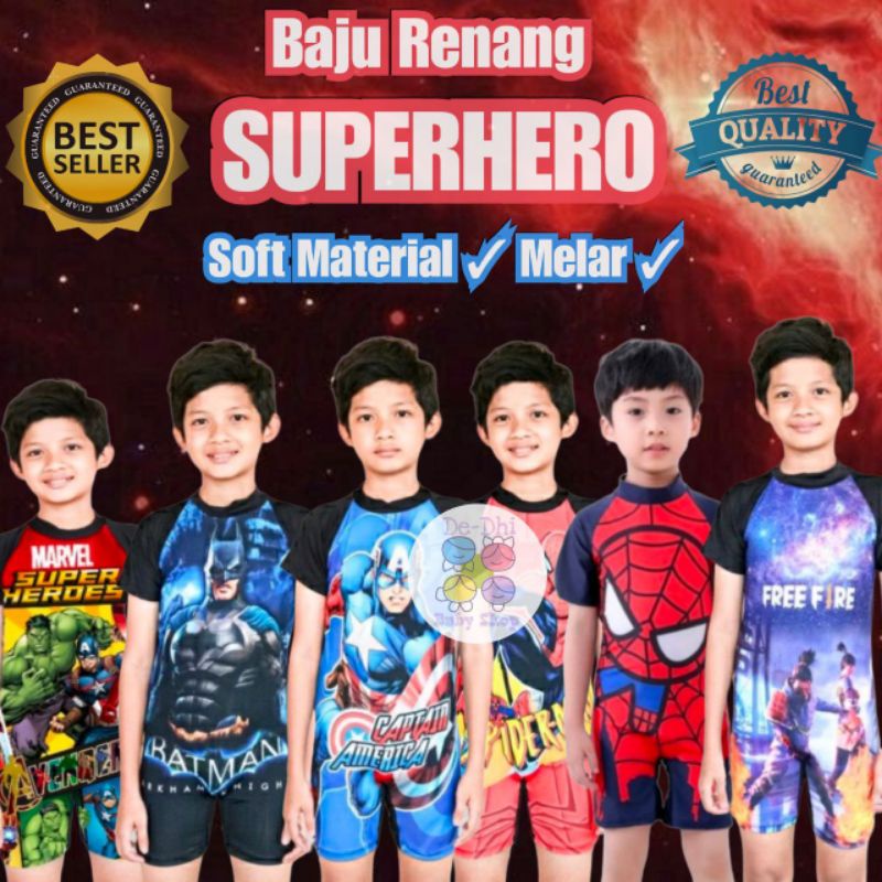 baju renang anak laki laki cowo karakter terlaris terbaru 2021 karakter marvel DC batman spiderman