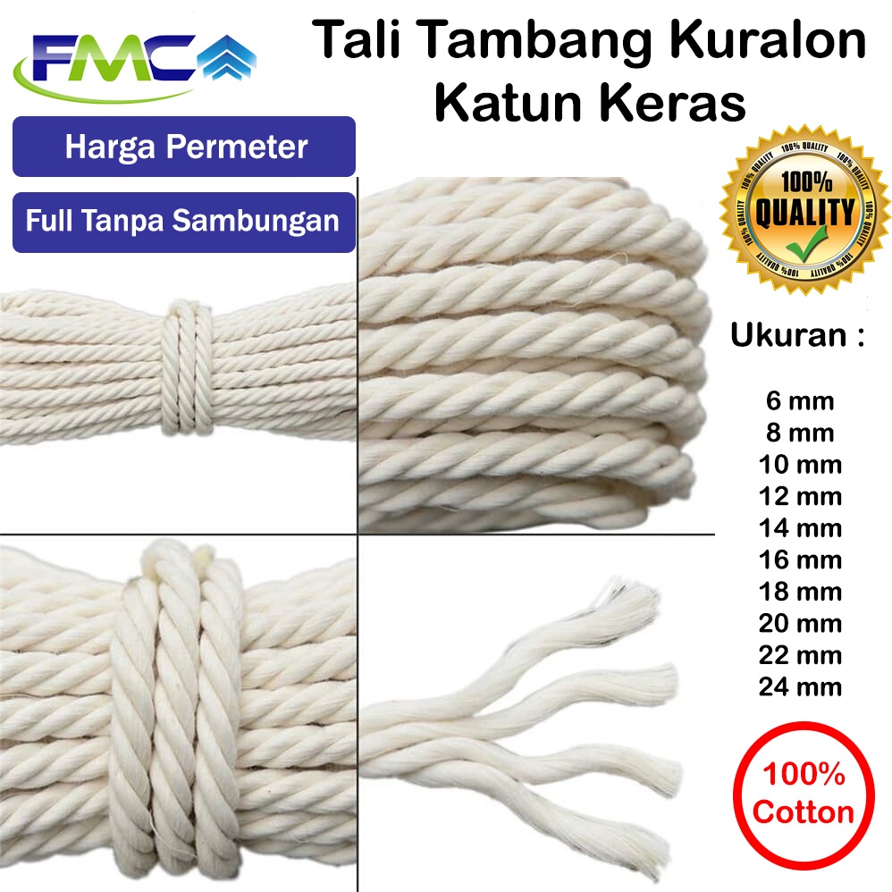 Tali Tambang Katun 22mm 24mm Warna Putih Kuralon Rope Guralon Bahan Asli Import Tampar Pengikat Barang Dekorasi Kerajinan Gantungan Tarik Tambang Outbond Pengaman Safety