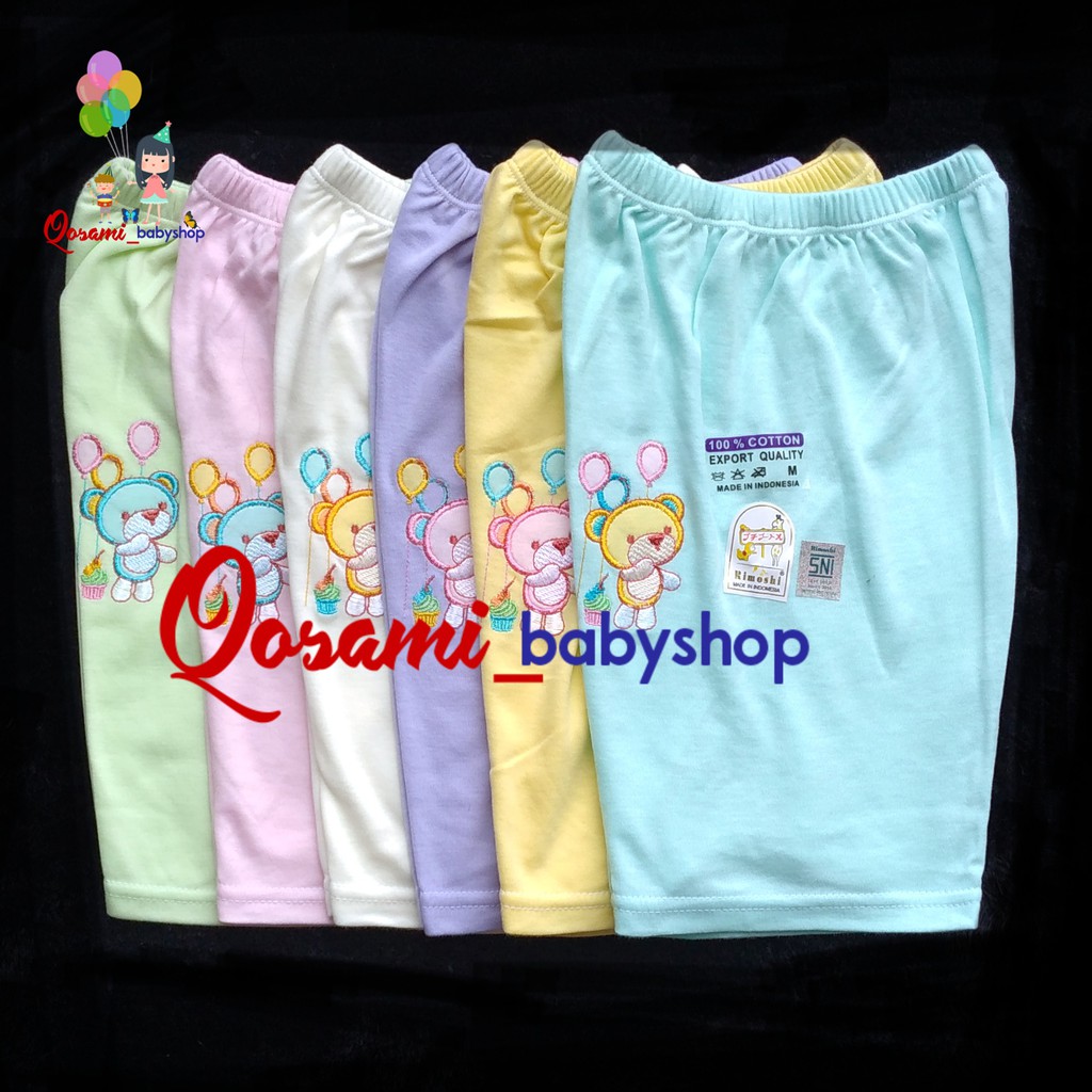 3 pcs RIMOSHI Polos Celana Pendek 3/4 Bayi Uk S, M, L, XL SNI