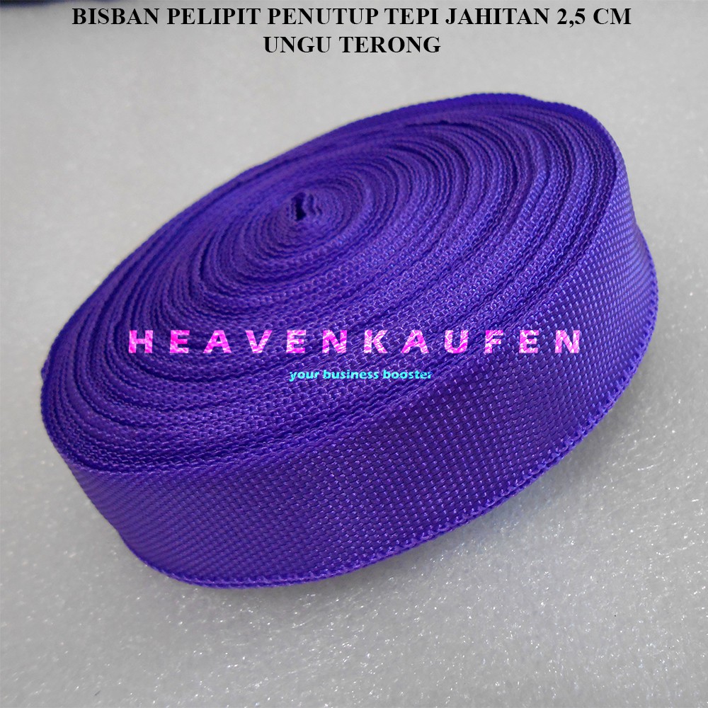 Bisban Pelipit Webbing PCR Penutup Bungkus Tepi Jahitan 2,5 cm Warna Ungu Terong Harga Per Rol