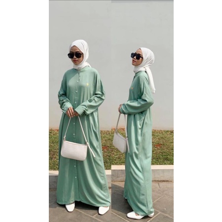 Abaya full kancing hijau mint