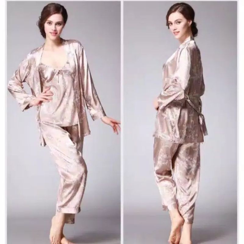 Baju Tidur Wanita Celana Panjang Kimono High Quality Silk Satin 013