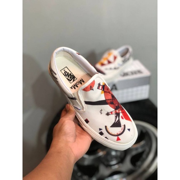 [BISA COD] VANS SLIP ON OG &quot;MOMA&quot; WHITE ORANGE IMPORT