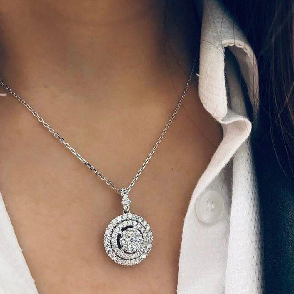 Kalung Rantai Wanita Liontin Cubic Zirconia Elegan Warna Silver Untuk Pesta Pernikahan