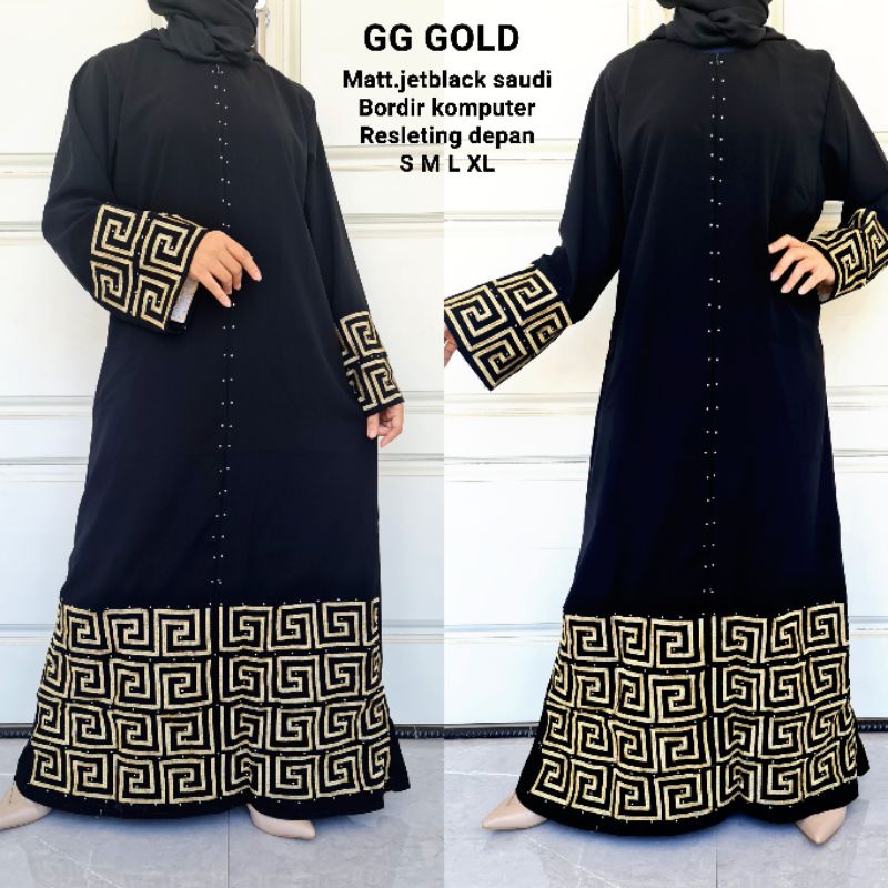 ABAYA GAMIS HITAM GG GOLD EXCLUSIVE TERMURAH DI SHOPEE JETBLACK SAUDI ORI