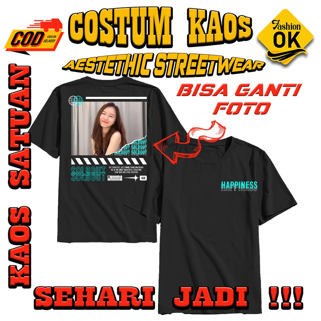 Custom Kaos Desain Aesthetic / Kaos Foto Bucin Viral / Kaos Sablon Foto DTF UKURAN A4