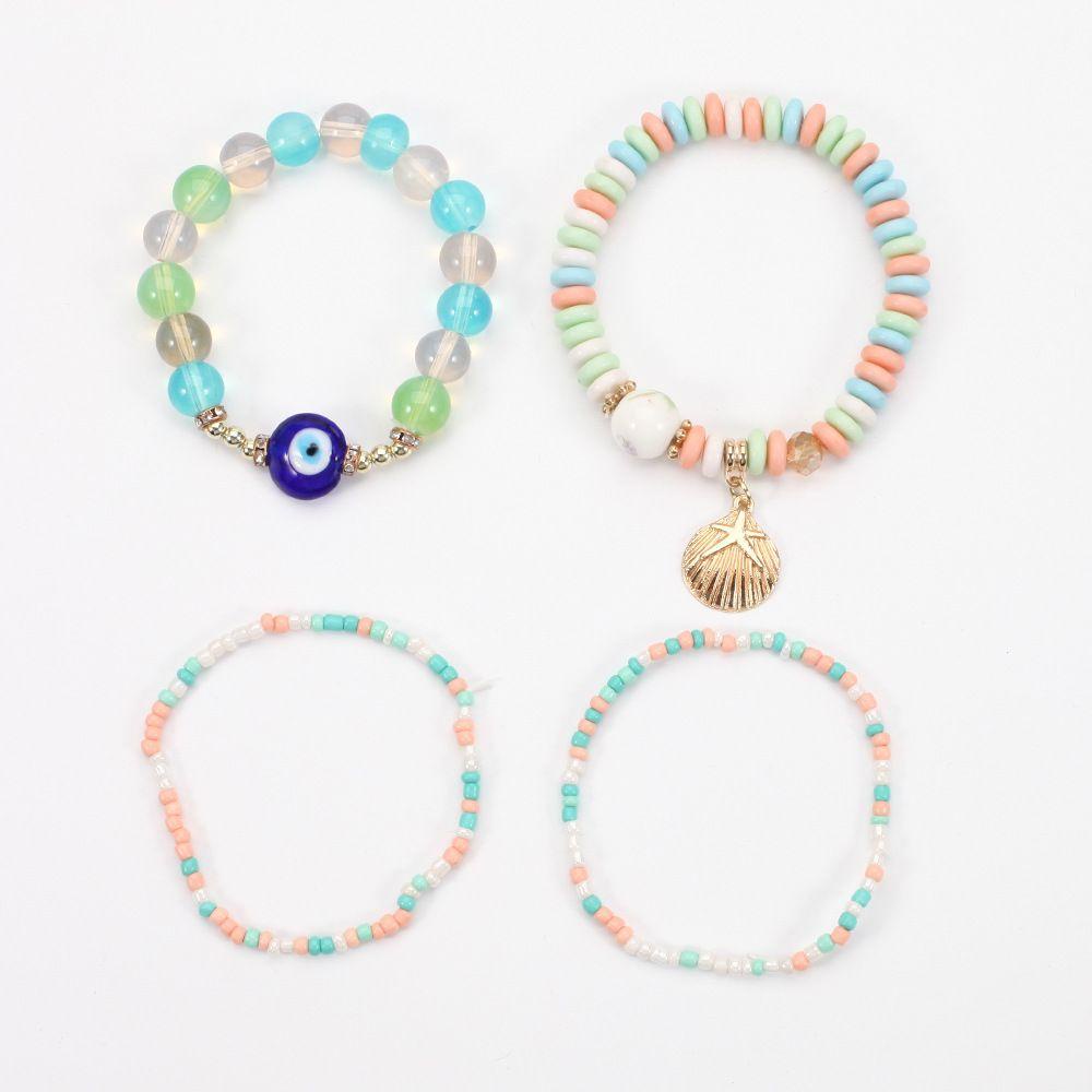 Nanas 4pcs/set Gelang Pesona Wanita Manik-Manik Bohemia Evil Eye Multilayer