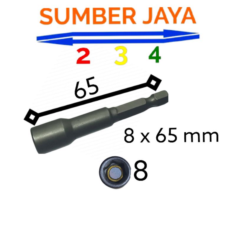 Mata Baut Roofing 8 x 65mm Magnetic Hex Socket Nut Kunci Roofing Kunci Socket Roofing