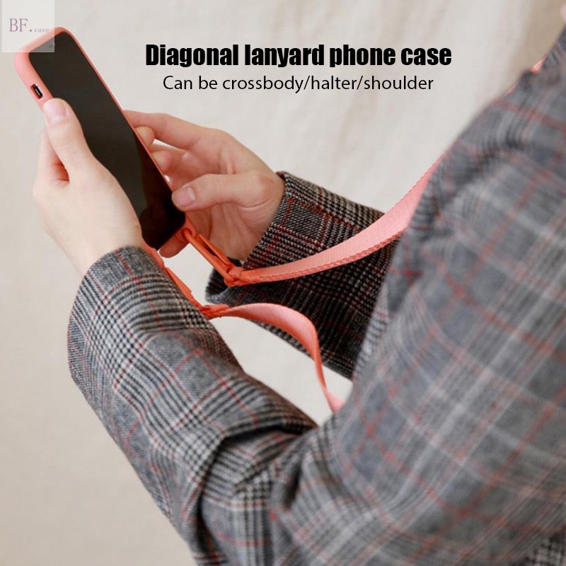 Case Iphone 11 Silicone Diagonal Lanyard 12pro 13pro 12 X XR XSMAX 8 6 7 Plus Anti-drop and Anti-lost 12mini 13mini SE2 2020