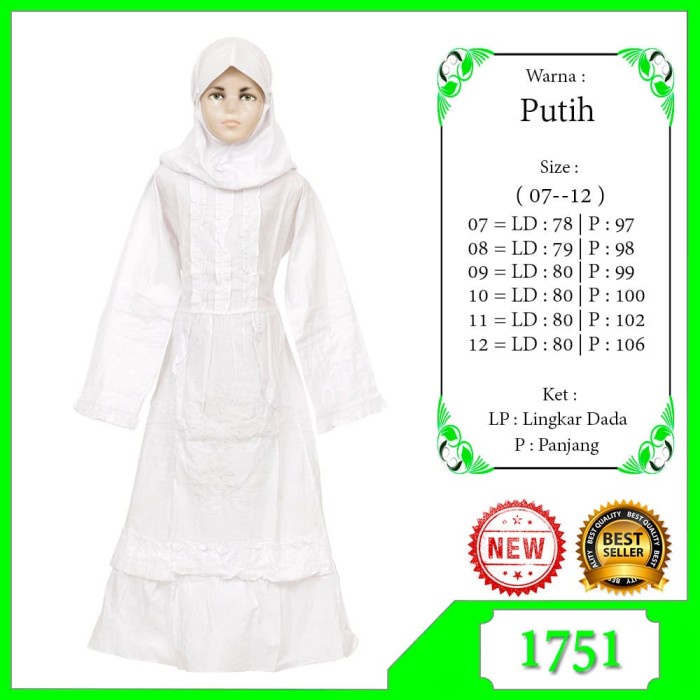 Gamis anak perempuan Putih anak SD