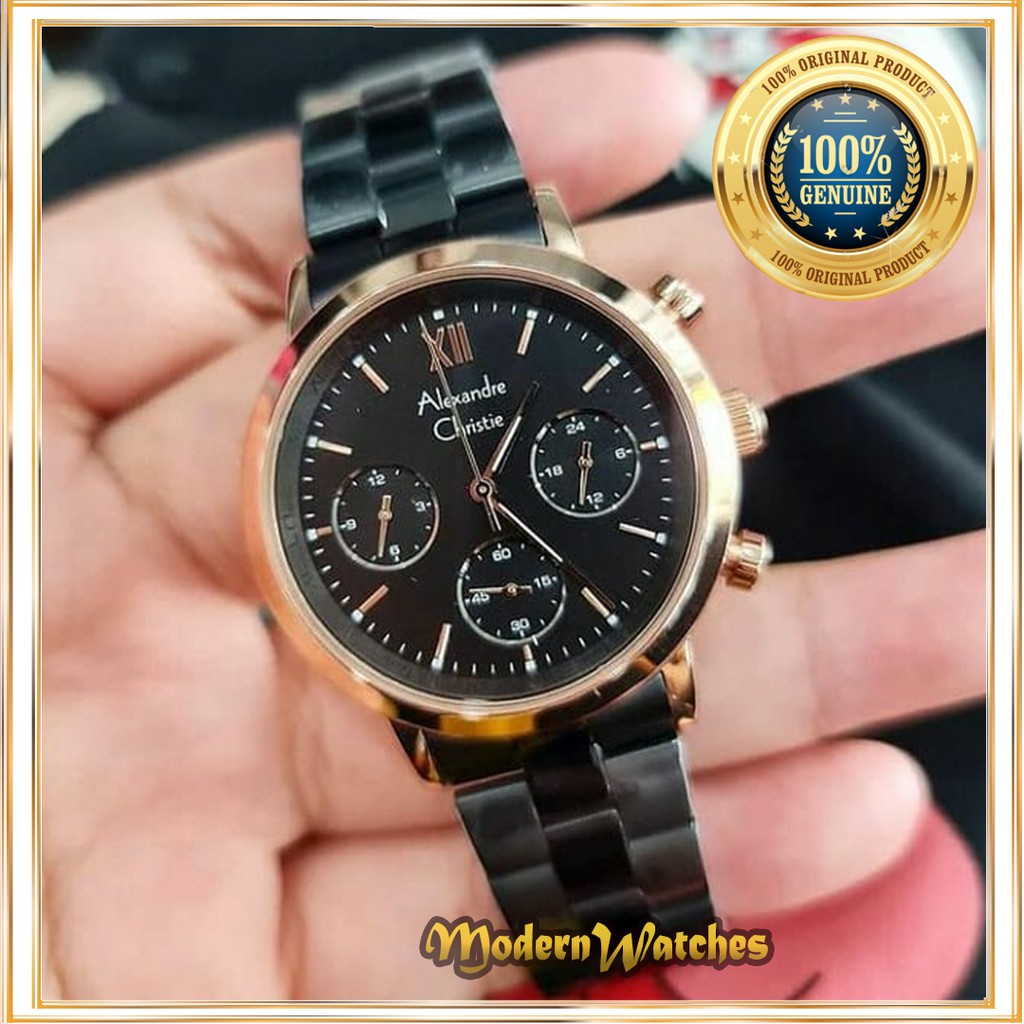 Jam Tangan Wanita Terbaru Alexandre Christie AC 2901 Ori Hitam Rosegold Black Asli Alexander Sporty