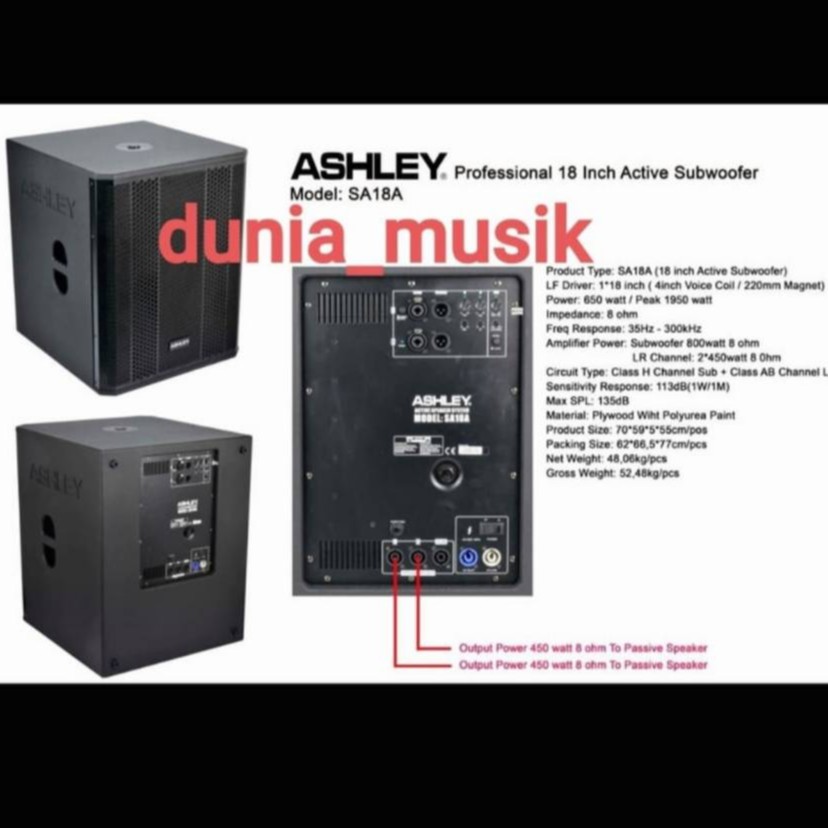 subwofer aktif ashley sa18a  sa 18a 18inch original garansi 1tahun