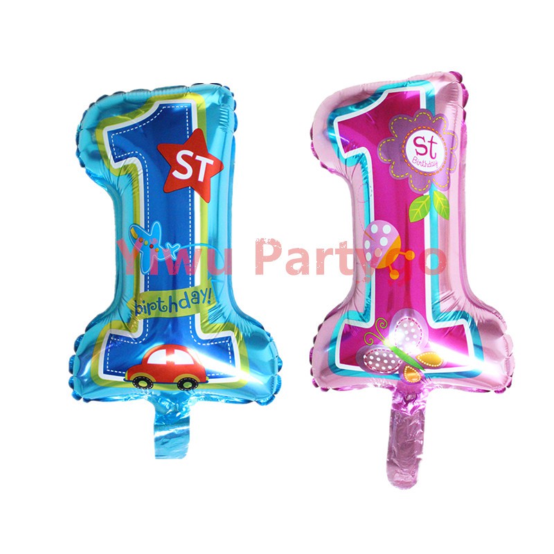 balon angka motif mini size/pink dan blue