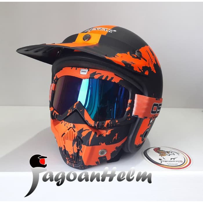 MVSTAR HELM RACING | ARMY ORANGE DOFF + GOGGLE MASK | CROSS HALF FACE