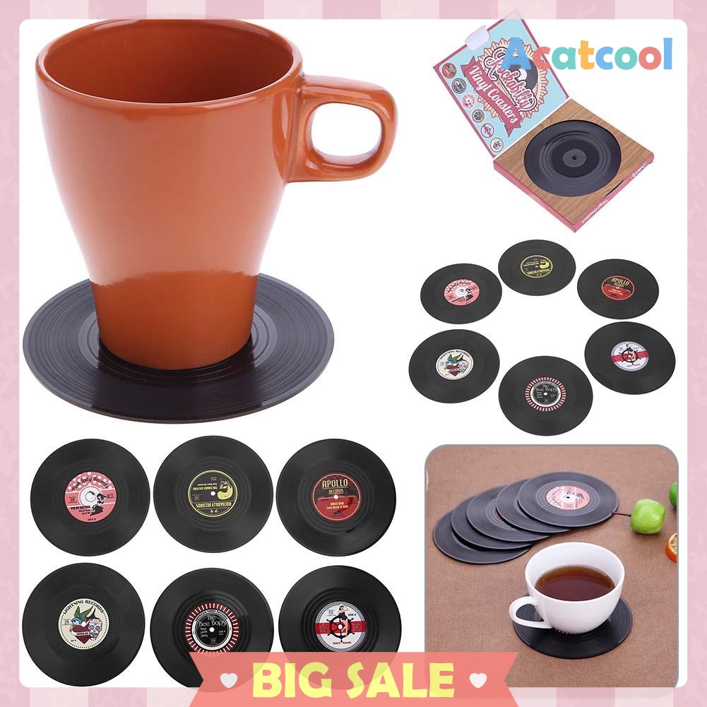 6pcs/set Round Anti-slip Heat Resistant CD Vinyl Record Coasters Placemat