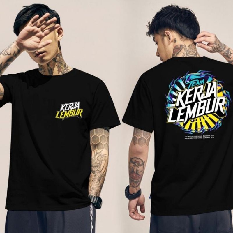 Fourfashion Kaos Pria Kaos Distro TEAM KERJA LEMBUR Black FN376