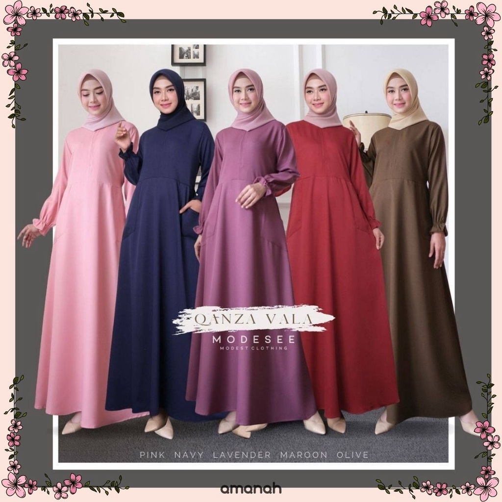 Gamis polos basic simpel busui muslim wanita Qanza Vala marun navy olive lavender