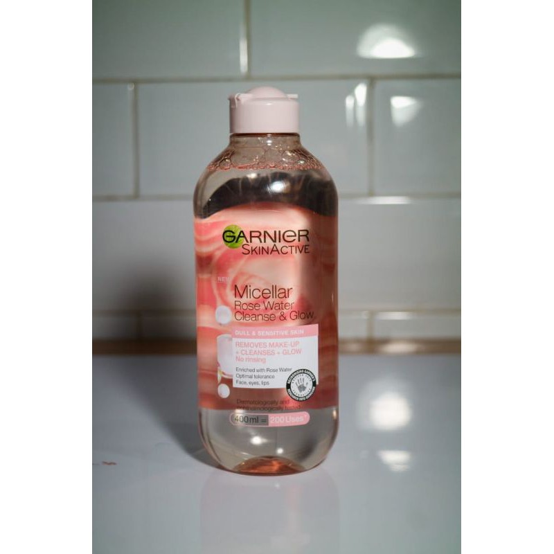 Ukuran besar dan kecil Garnier Micellar Rose water Cleanse &amp; Glow 400ml