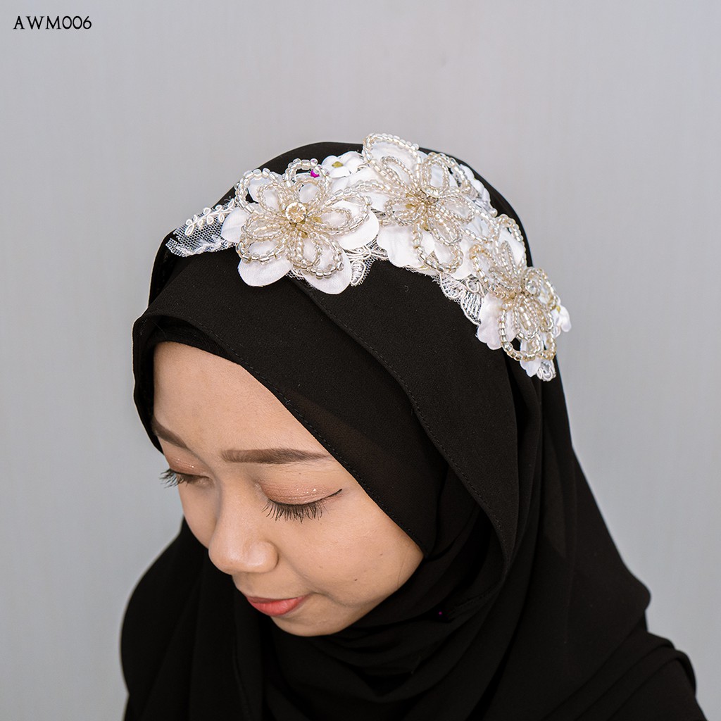 [PRODUK TERBATAS] HEADPIECE WEDDING AKSESORIS FASHION HIJAB BUNGA GOLD AWM006