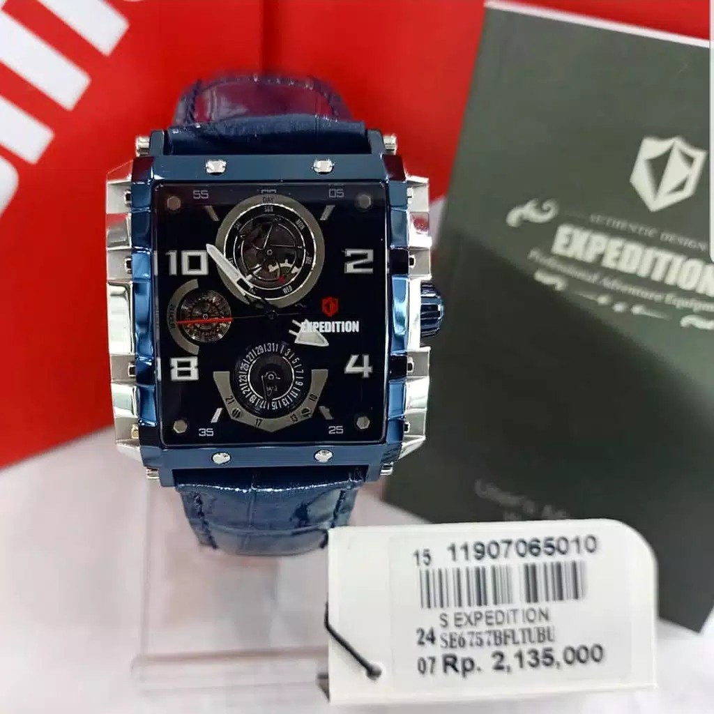 Jam Tangan Original Expedition E E 6757   wanita  tali kulit  biru silver